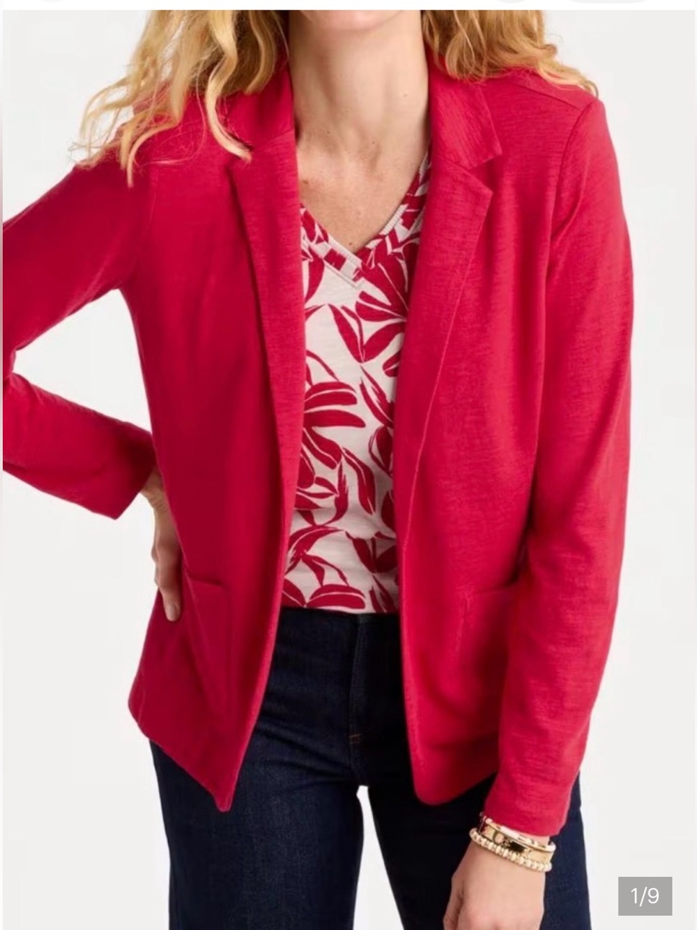 Chico's Slub Knit Blazer Cherry Lush Red Size 3 / US XL New